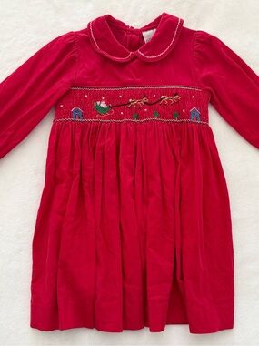 Rare Editions Corduroy Red Smocked Christmas Santa Dress - size 2T